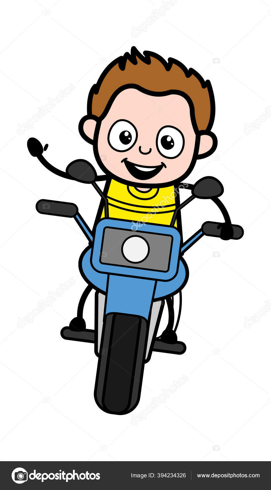 Desenhos Animados Jovem Menino Equitação Moto imagem vetorial de